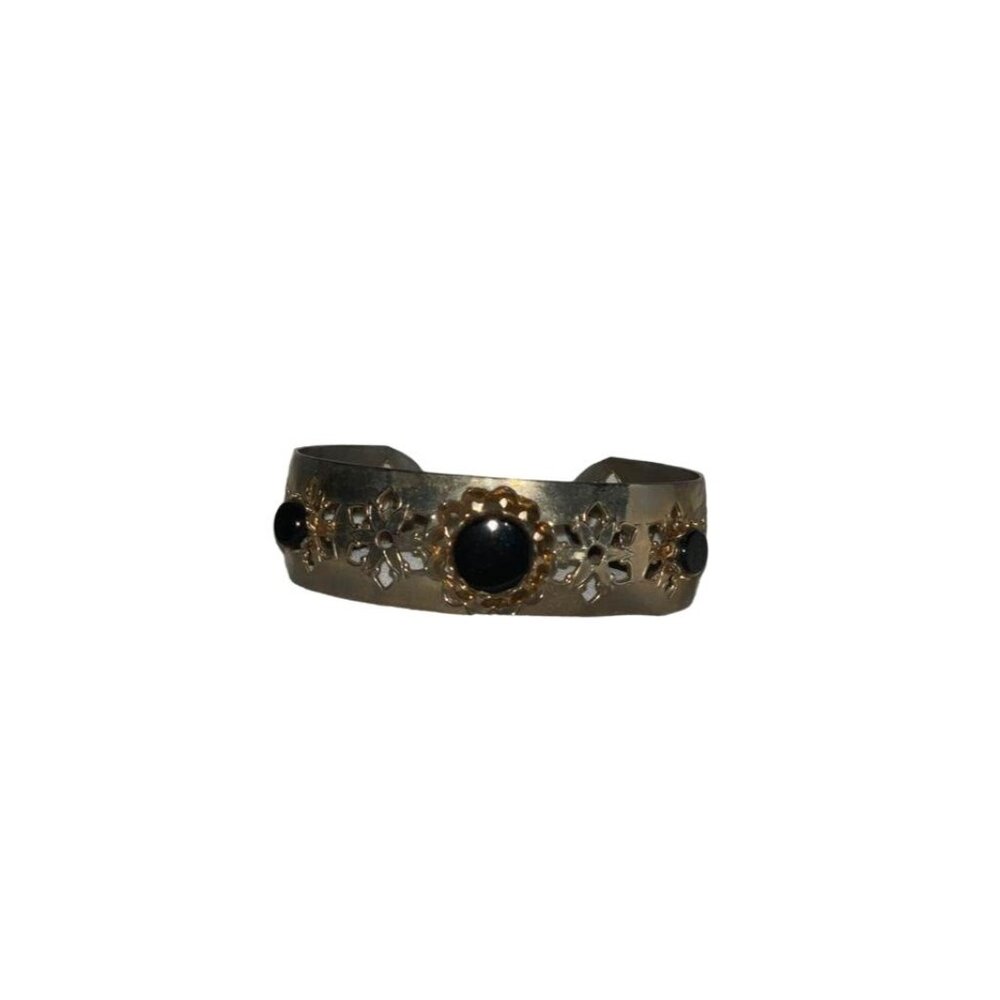🌸3/$15🌸Vintage Silver Bracelet with Black Gems and Pierced Silver